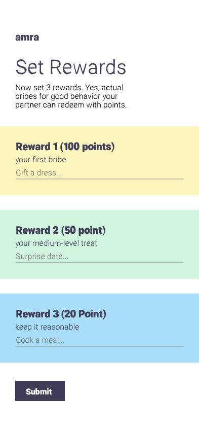 Set rewards screen with point tiers and three reward inputs